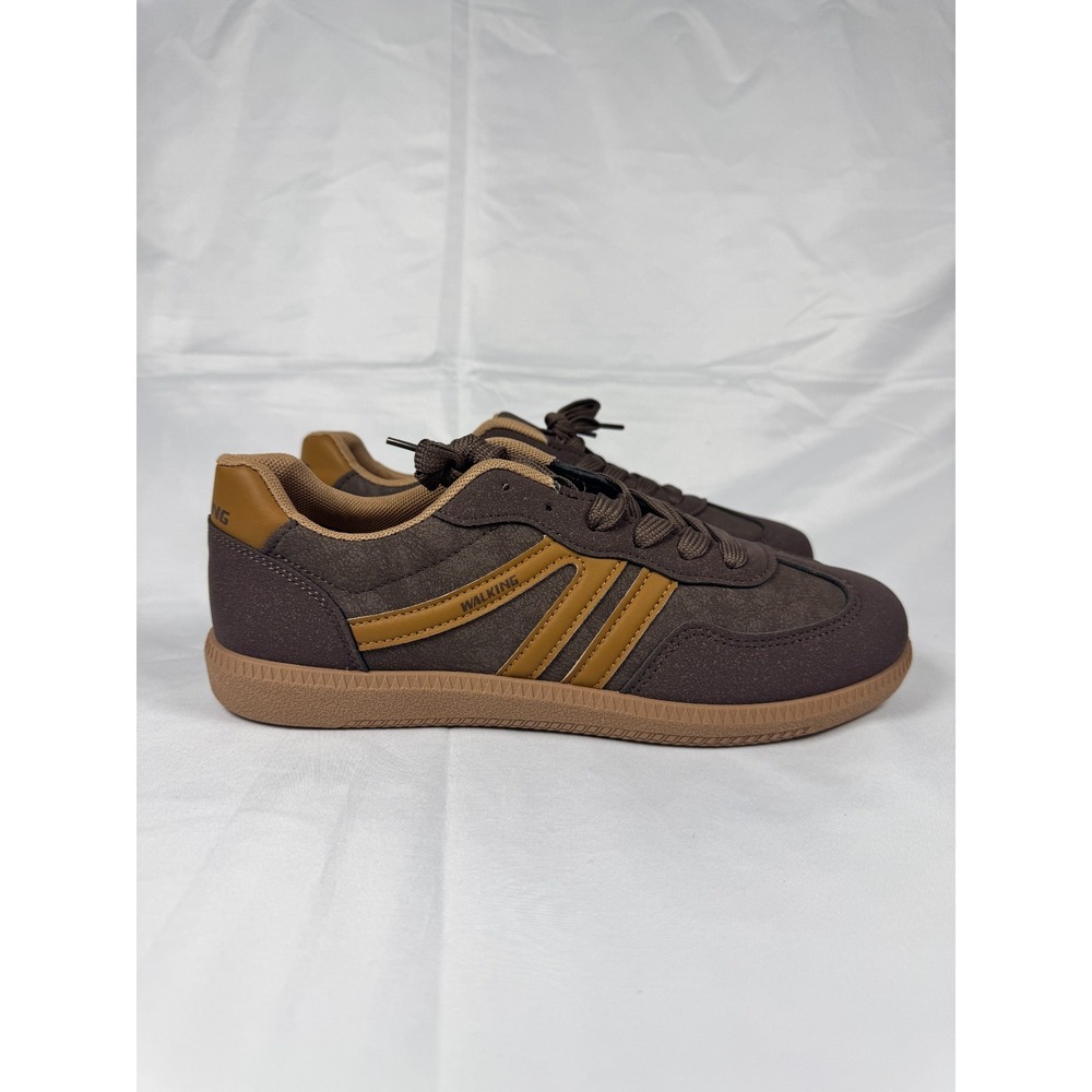 Womens EU 40 Comfort Shoes Dark Brown Leather Lace Up Round Toe Walking Sneakers